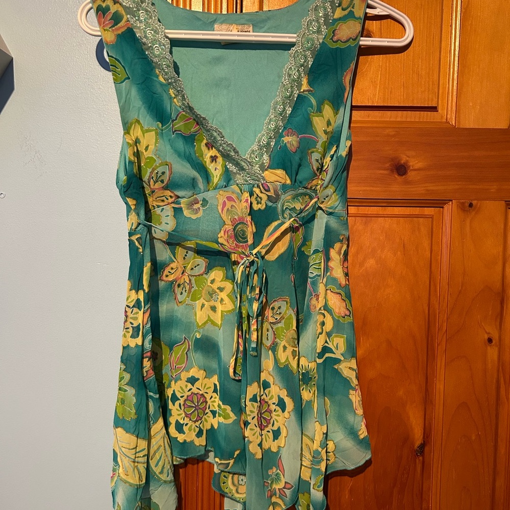 Green Asymmetrical Tie Front Blouse